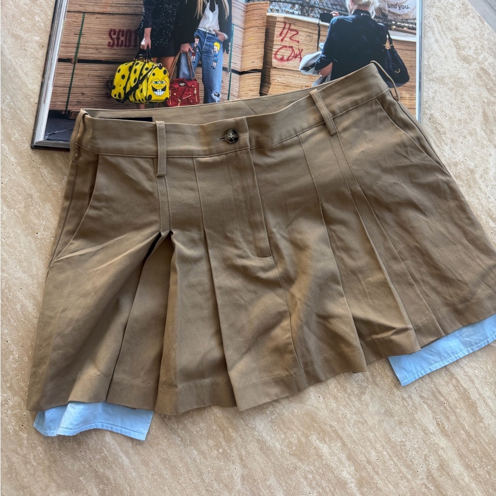 Zara Tan Pleated Drop Pocket Mini Skirt